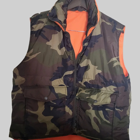 Vintage Winchester Mens L Reversible Camouflage Hunting Puffer Vest Jacket - Picture 2 of 9